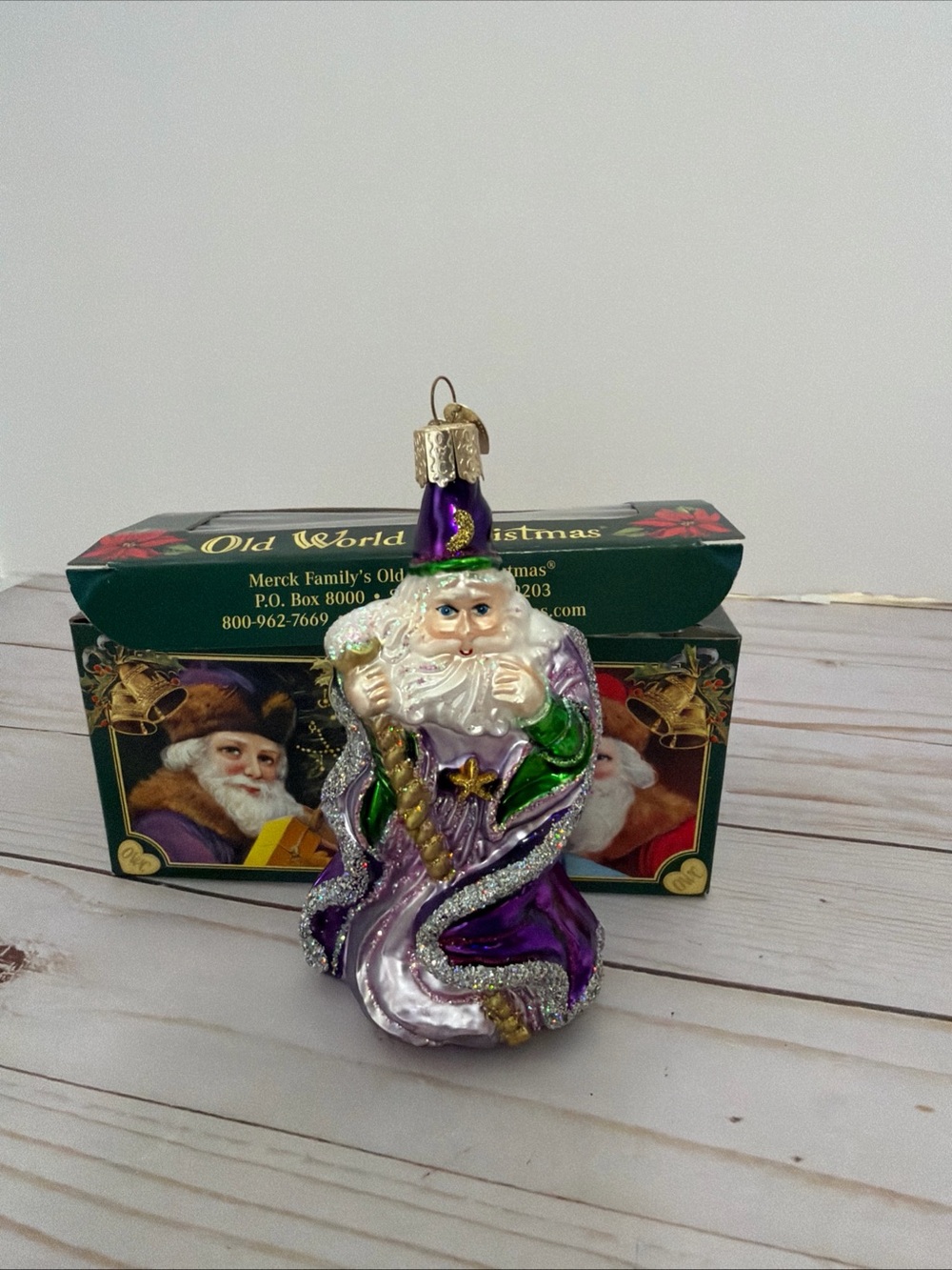 Old World Christmas 4.5" Hand-Painted Glitter Wizard Glass Ornament w/ Box